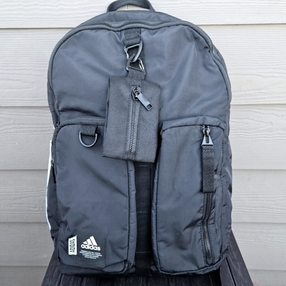 ADIDAS Iconic 3 Stripe Backpack Black White Striped Day Pack Soccer Sports Bag - Picture 1 of 16